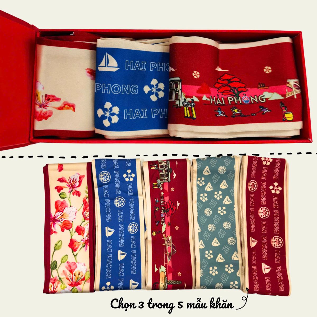 Set 3 Khăn Lụa Hải Phòng có hộp giấy sang trọng