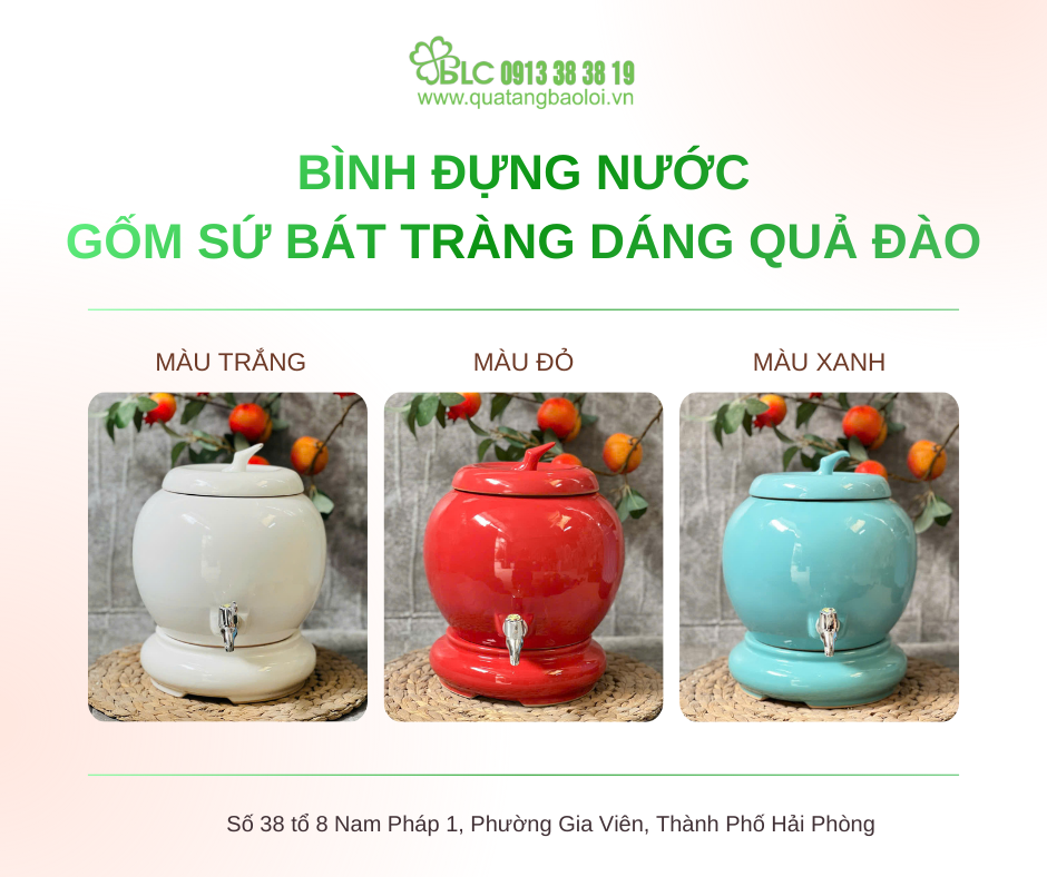 Bình Đựng Nước Gốm Sứ Bát Tràng Dáng Quả Đào – Món Quà Sang Trọng & Độc Đáo