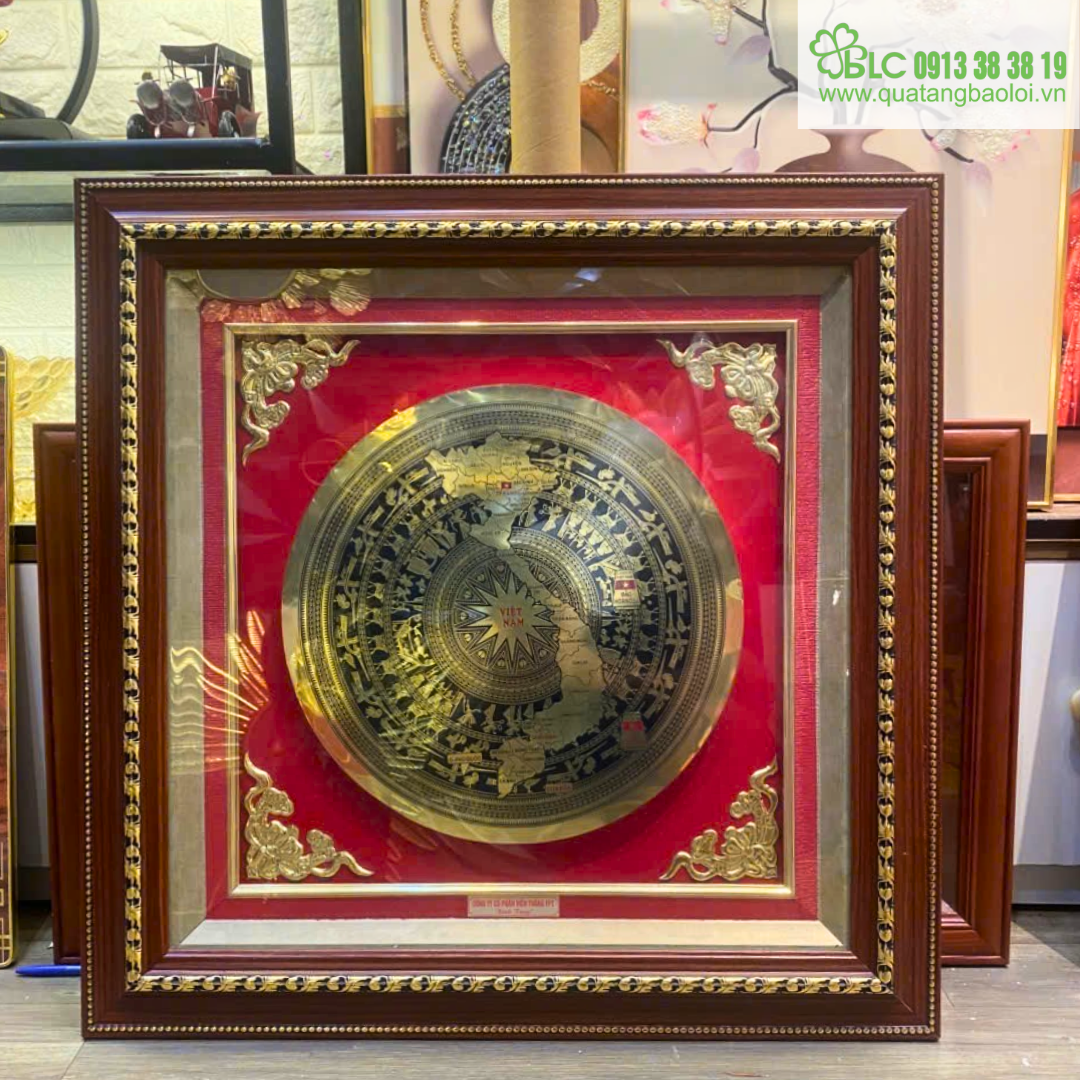 Tranh trống đồng cấu hình nổi bật khung nhựa giả gỗ (100cm-100cm)