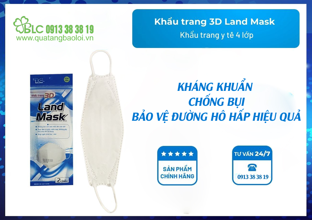 Quà tặng Bảo Lợi là Nơi bán khẩu trang 3D Land Mask in logo lọc bụi siêu mịn, kháng khuẩn tại Hải Phòng