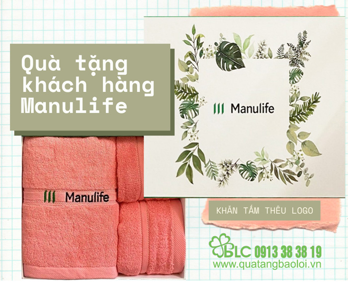 MANULIFE với quà tặng khách hàng bộ giftset khăn tắm thêu logo 