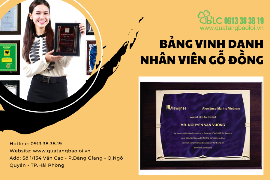 Bảng vinh danh nhân viên gỗ đồng - Món quà cuối năm ý nghĩa