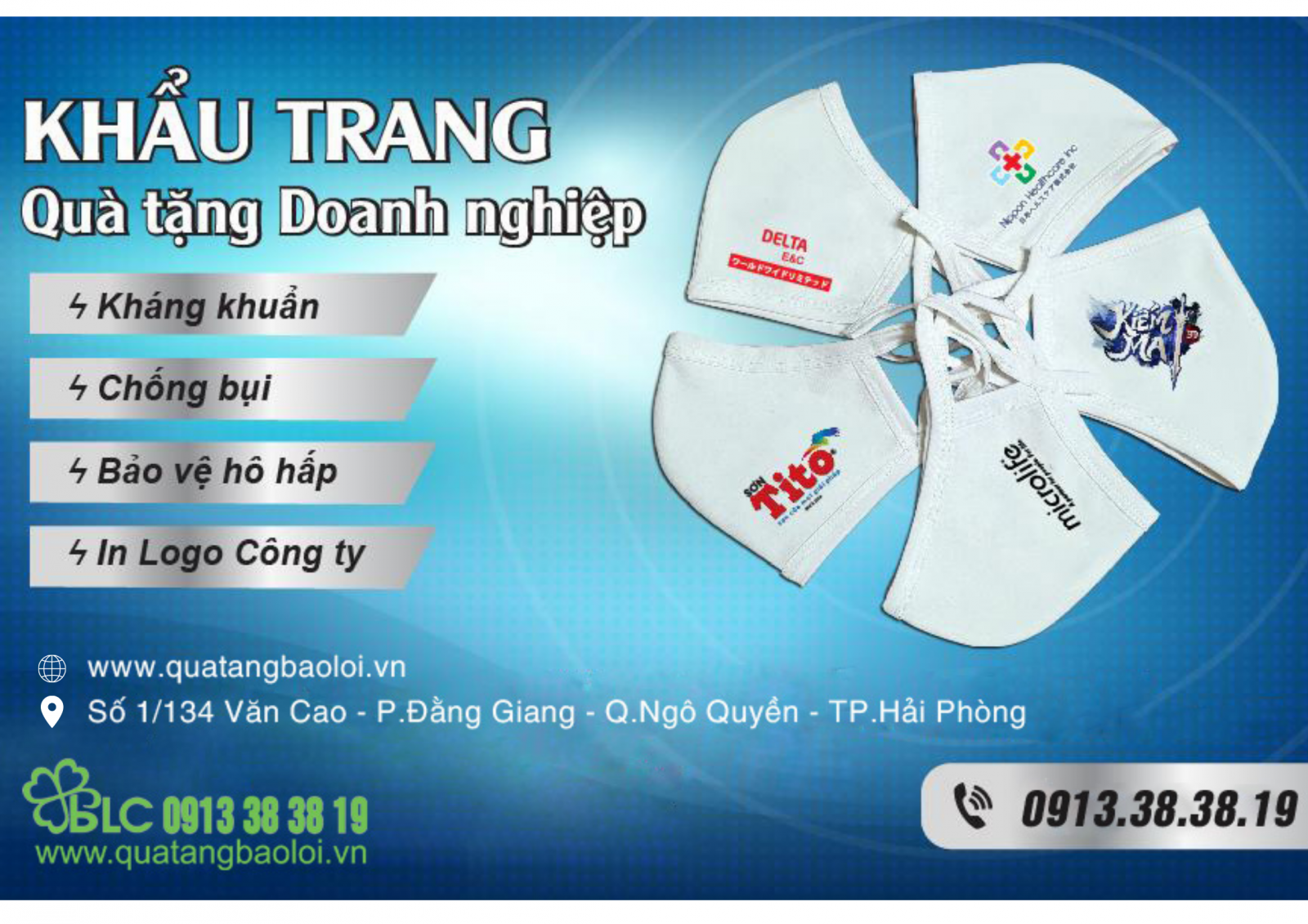 BLC GIFTS - Địa chỉ cung cấp khẩu trang vải kháng khuẩn in logo rẻ đẹp, chất lượng cao