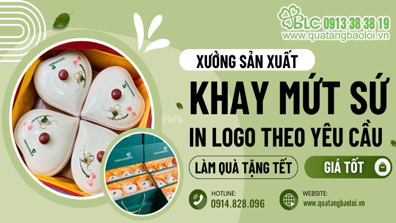 Khay Mứt Tết Hải Phòng Bằng Sứ In Logo | Quà Tặng Bảo Lợi