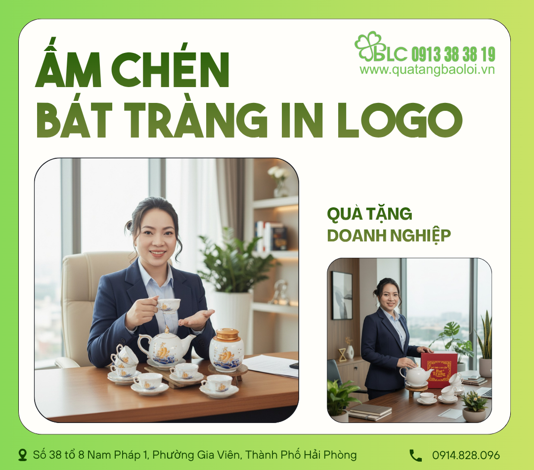 Bộ Ấm Chén Sứ Bát Tràng Cao Cấp - Quà tặng doanh nghiệp sang trọng cuối năm