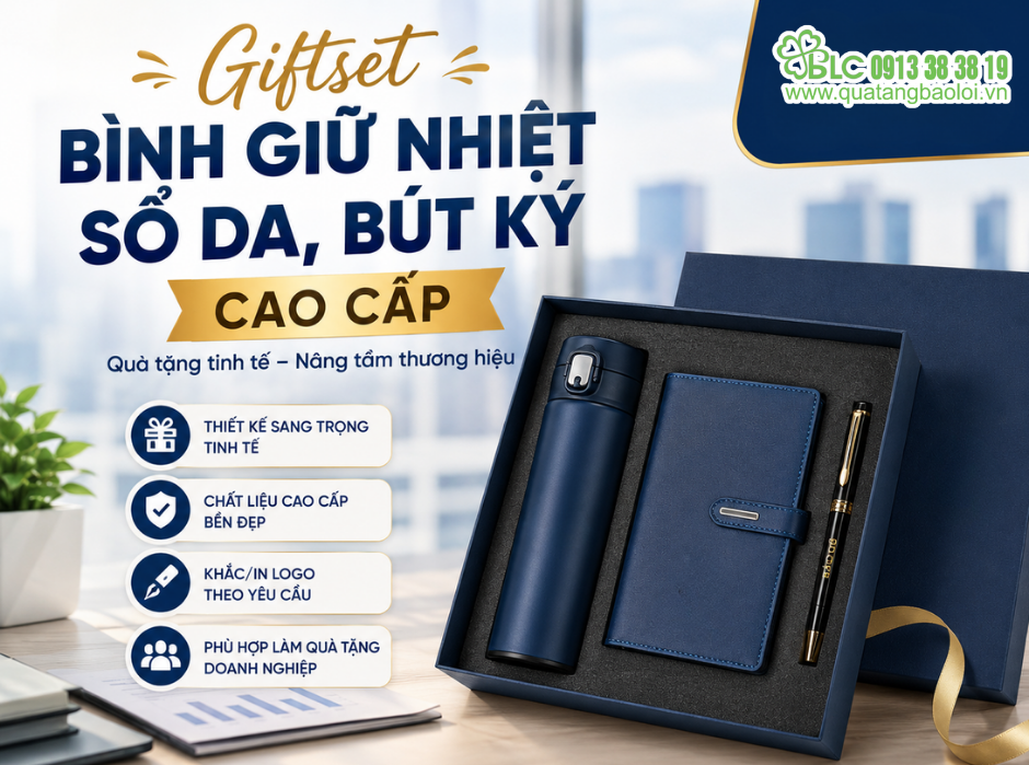 Giftset Bình Giữ Nhiệt, Sổ Da, Bút Ký Cao Cấp