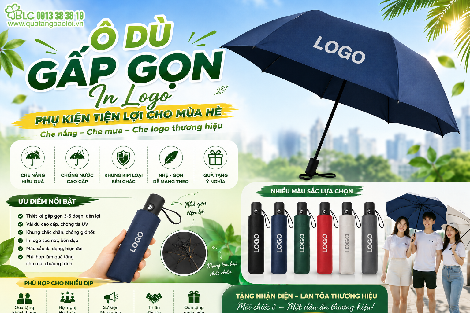 Ô Dù Gấp Gọn In Logo – Phụ Kiện Tiện Lợi Cho Mùa Hè