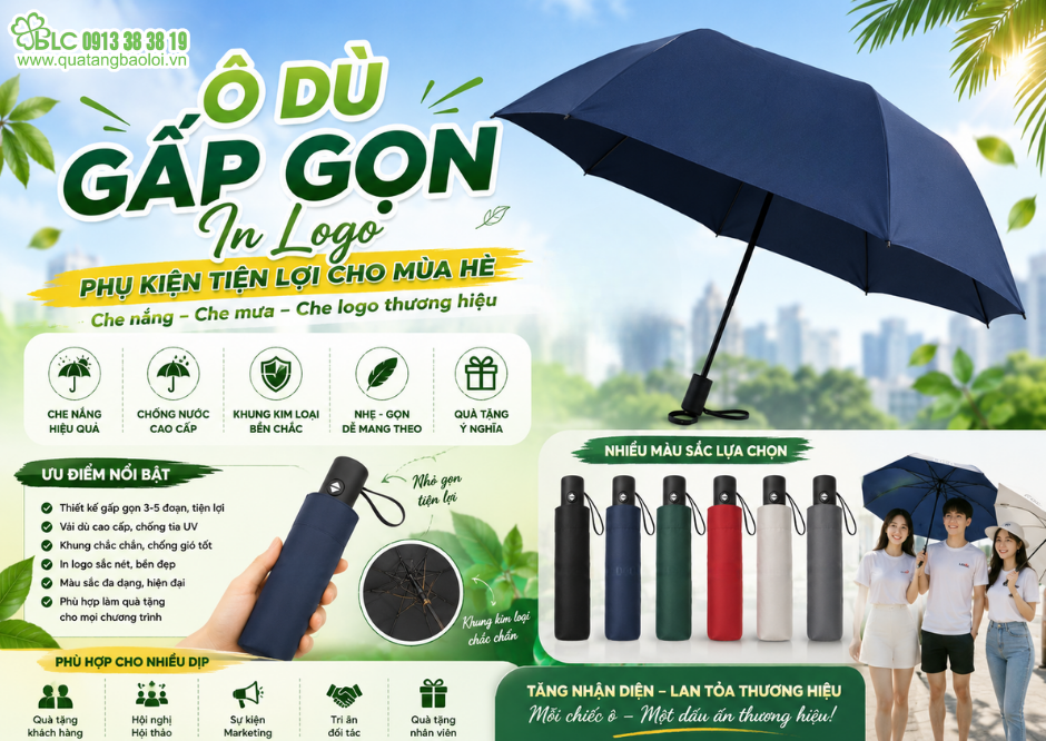 Ô Dù Gấp Gọn In Logo – Phụ Kiện Tiện Lợi Cho Mùa Hè