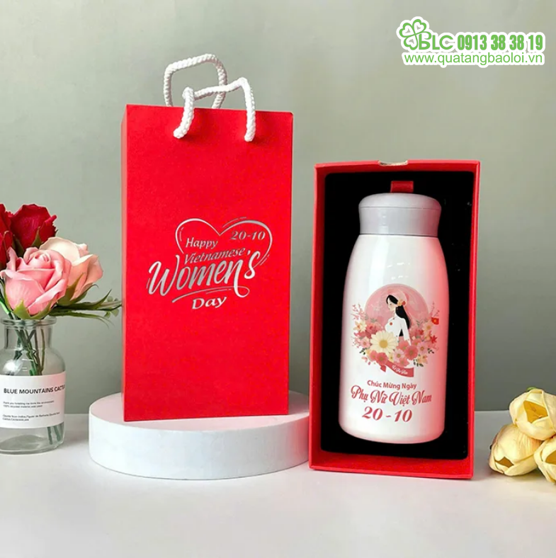 Bình giữ nhiệt in logo 20/10 – Món quà thiết thực hằng ngày