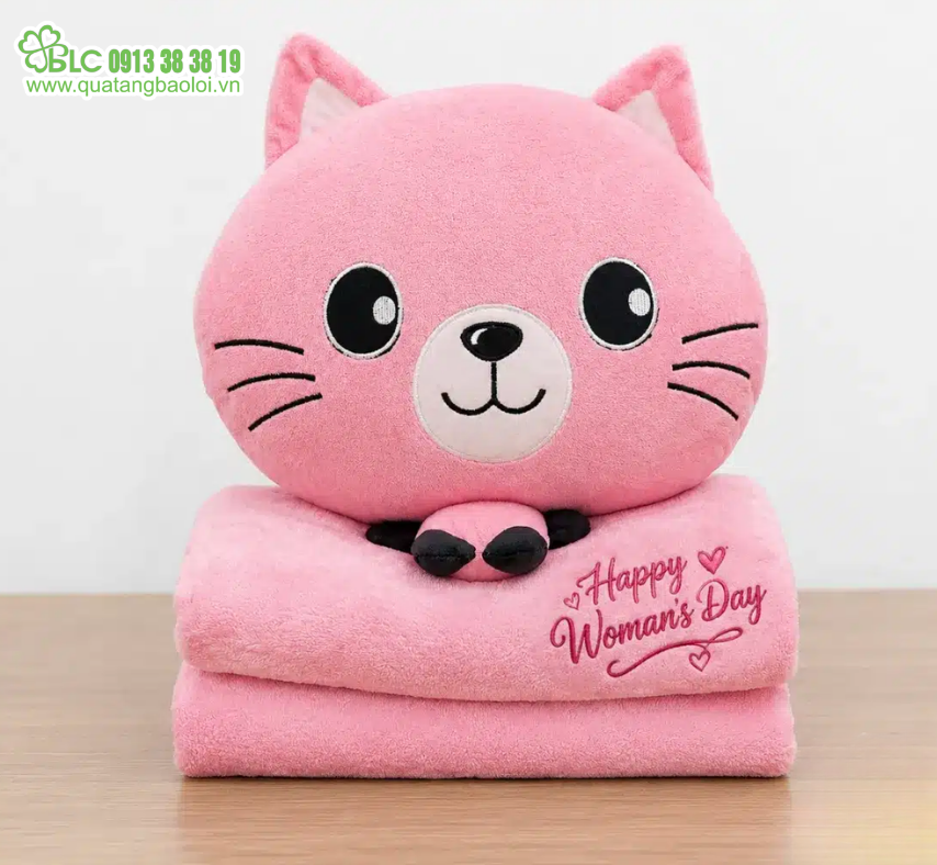 Bộ chăn gối văn phòng in logo theo yêu cầu – Quà tặng dễ thương, gần gũi