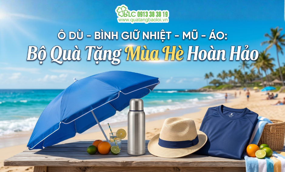 Ô Dù – Bình Giữ Nhiệt – Mũ – Áo: Bộ Quà Tặng Mùa Hè Hoàn Hảo