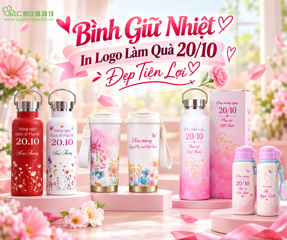 Bình Giữ Nhiệt In Logo Làm Quà 20/10 Đẹp Tiện Lợi